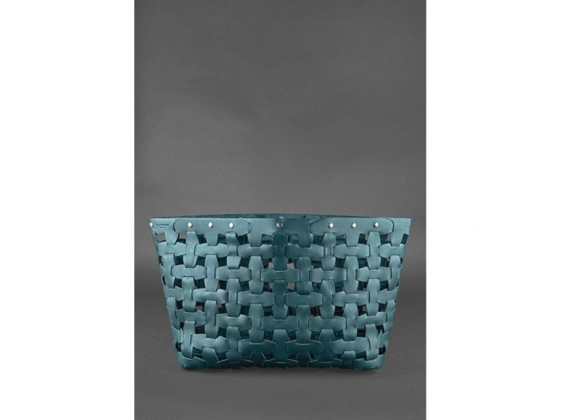 Кожаная плетеная женская сумка Пазл Xl зеленая Krast, фото 3