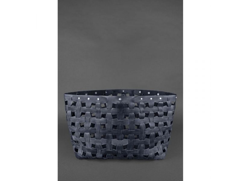 Кожаная плетеная женская сумка Пазл Xl синяя Crazy Horse, фото 3