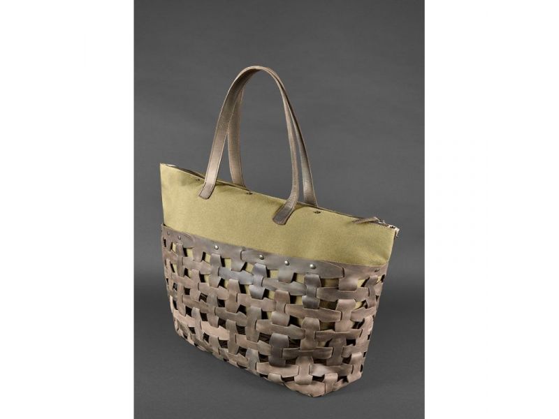 Кожаная плетеная женская сумка Пазл Xl темно-коричневый Crazy Horse, фото 5