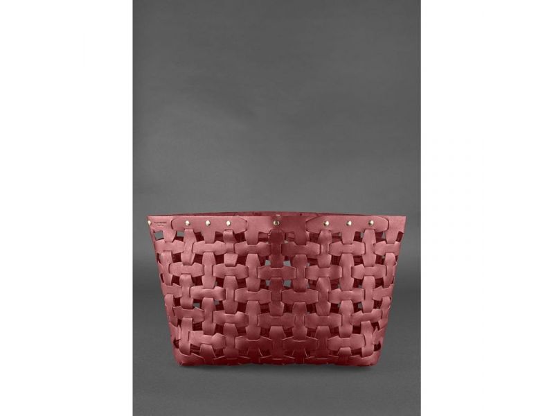 Кожаная плетеная женская сумка Пазл Xl бордовая Krast, фото 2