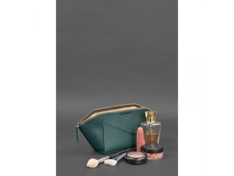 Женская кожаная косметичка 2.0 Краст зеленая, фото 3