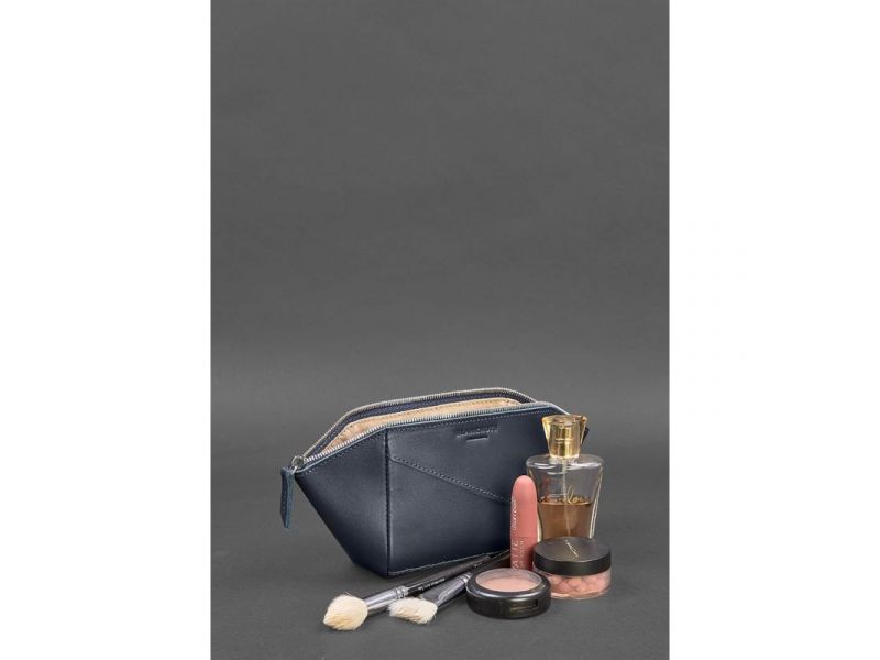 Женская кожаная косметичка 2.0 Краст темно-синяя, фото 3