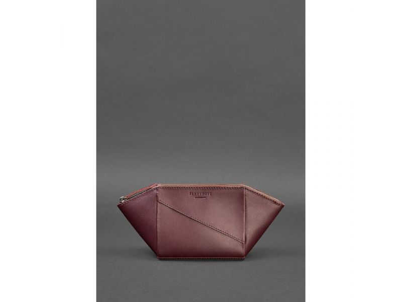 Женская кожаная косметичка 2.0 Бордовая Краст, фото 2