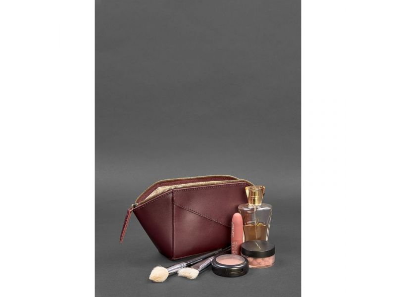 Женская кожаная косметичка 2.0 Бордовая Краст, фото 4