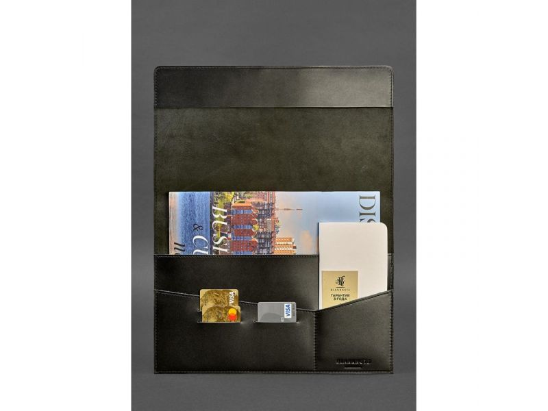 Кожаная папка для документов А4 (на магнитах) черная, фото 2