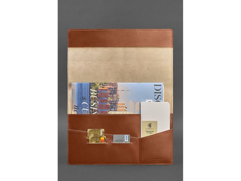 Кожаная папка для документов А4 (на магнитах) светло-коричневая, фото 2