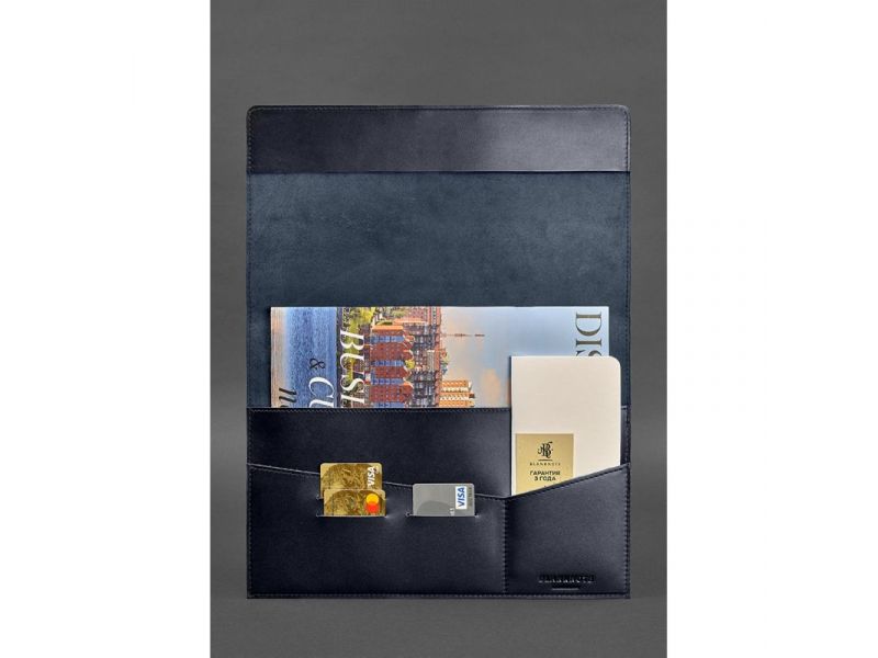 Кожаная папка для документов А4 (на магнитах) темно-синяя, фото 2