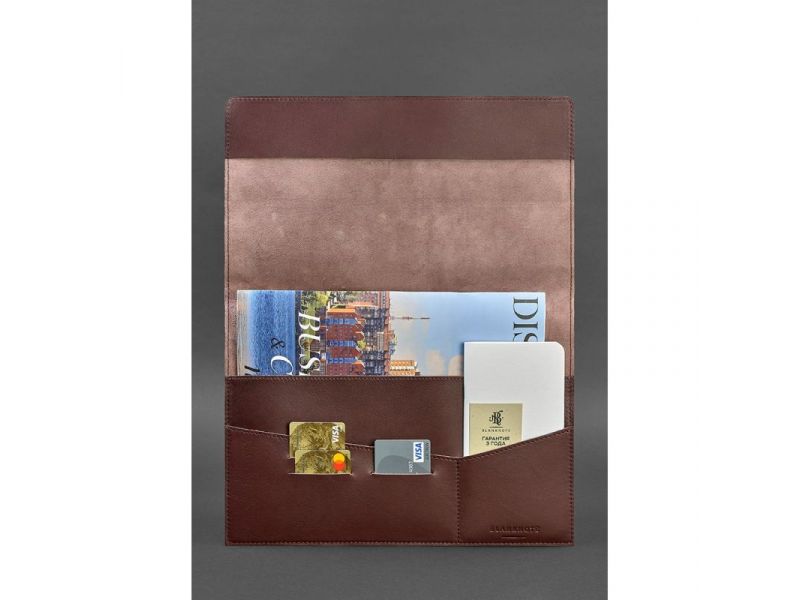 Кожаная папка для документов А4 (на магнитах) бордовая, фото 2