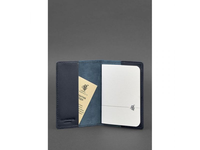 Кожаная обложка для паспорта и военного билета 1.3 темно-синяя, фото 2