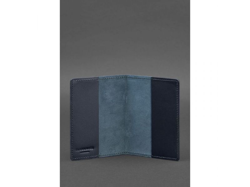 Кожаная обложка для паспорта и военного билета 1.3 темно-синяя, фото 3