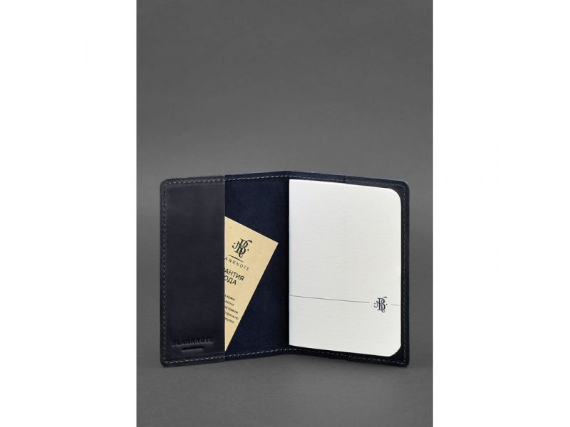 Кожаная обложка для паспорта и военного билета 1.3 синяя Crazy Horse, фото 2