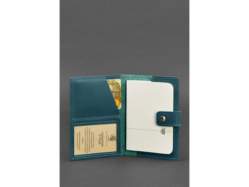 Кожаная обложка для паспорта 5.0 (с окошком) зеленая, фото 2