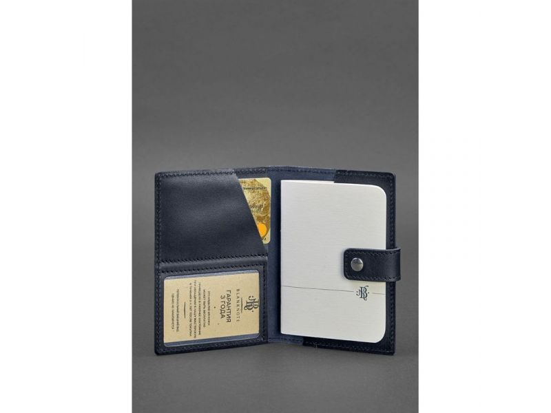 Кожаная обложка для паспорта 5.0 (с окошком) темно-синяя Краст, фото 2