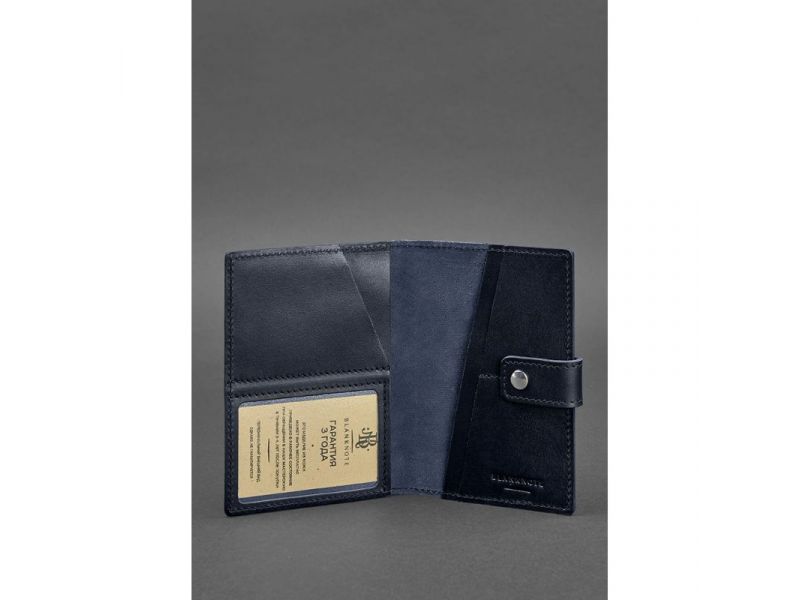 Кожаная обложка для паспорта 5.0 (с окошком) темно-синяя Краст, фото 3