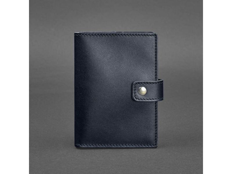 Кожаная обложка для паспорта 5.0 (с окошком) темно-синяя Краст, фото 5