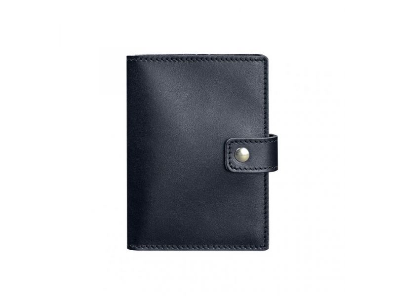 Кожаная обложка для паспорта 5.0 (с окошком) темно-синяя Краст, фото 6