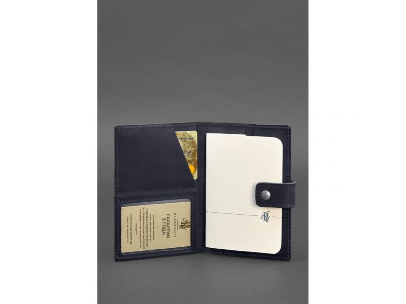 Кожаная обложка для паспорта 5.0 (с окошком) темно-синяя Crazy Horse, фото 2