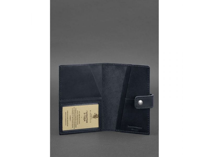 Кожаная обложка для паспорта 5.0 (с окошком) темно-синяя Crazy Horse, фото 3