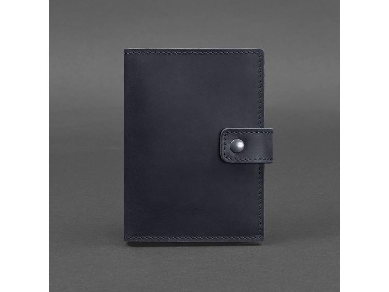 Кожаная обложка для паспорта 5.0 (с окошком) темно-синяя Crazy Horse, фото 5