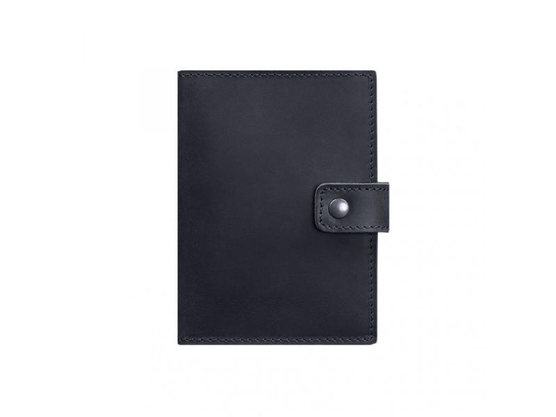 Кожаная обложка для паспорта 5.0 (с окошком) темно-синяя Crazy Horse, фото 6