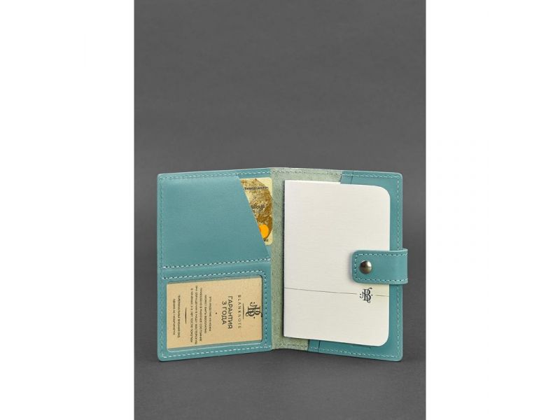 Кожаная обложка для паспорта 5.0 (с окошком) бирюзовая, фото 2