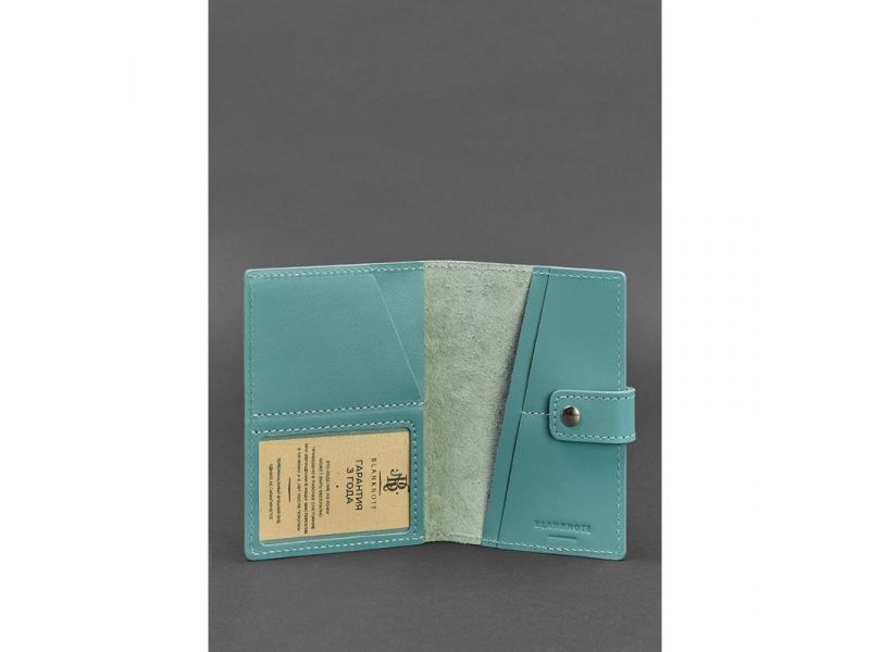 Кожаная обложка для паспорта 5.0 (с окошком) бирюзовая, фото 3