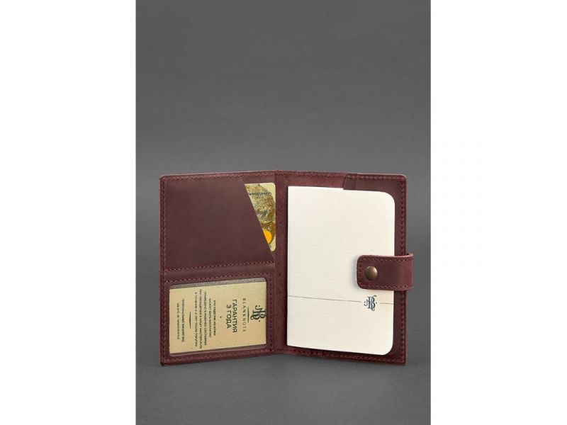 Кожаная обложка для паспорта 5.0 (с окошком) бордовая Crazy Horse, фото 2