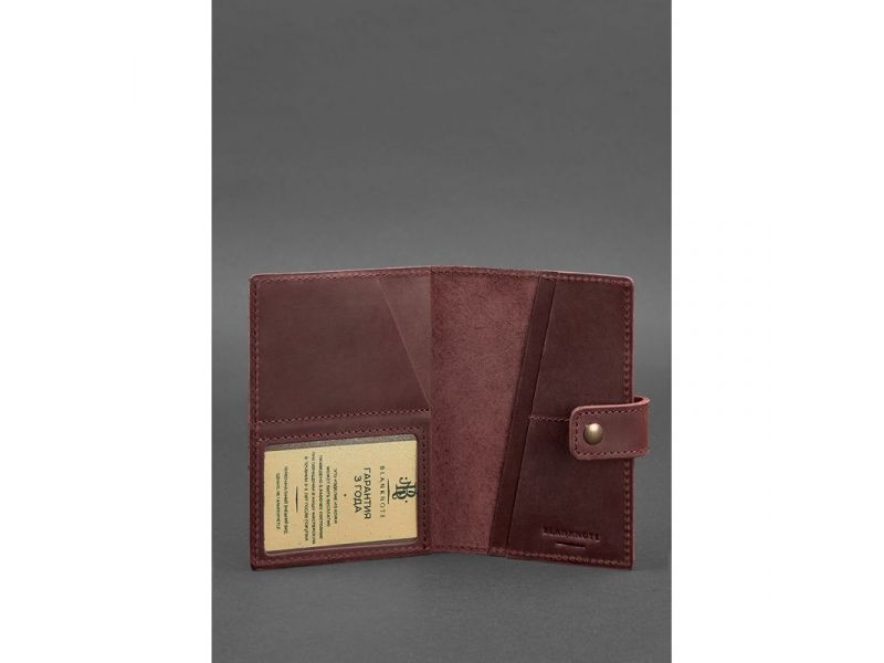 Кожаная обложка для паспорта 5.0 (с окошком) бордовая Crazy Horse, фото 3