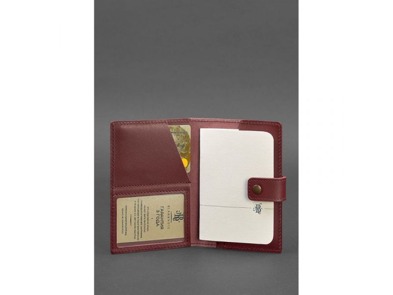 Кожаная обложка для паспорта 5.0 (с окошком) бордовая Краст, фото 2