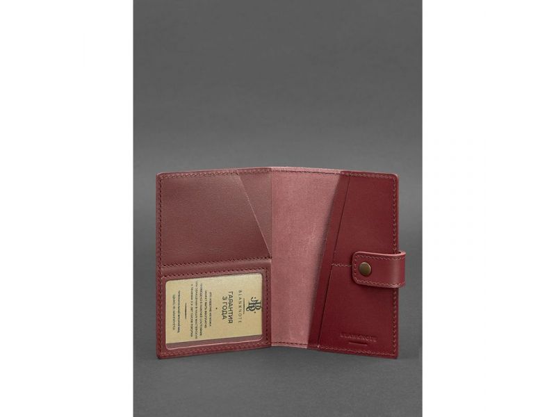 Кожаная обложка для паспорта 5.0 (с окошком) бордовая Краст, фото 3