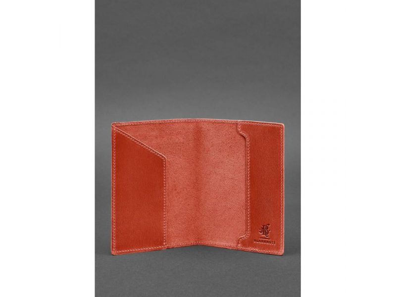 Кожаная обложка для паспорта коралловая с украинским гербом, фото 3