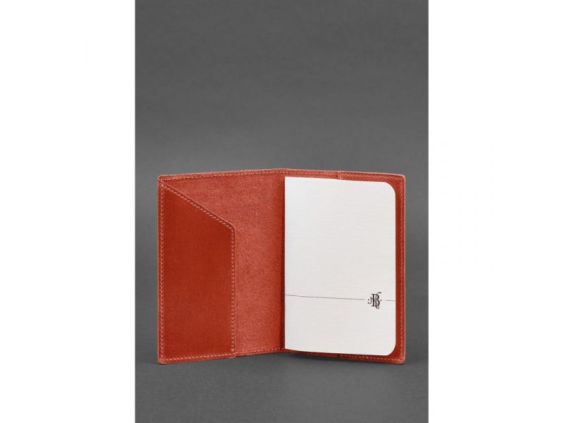 Кожаная обложка для паспорта коралловая с украинским гербом, фото 2