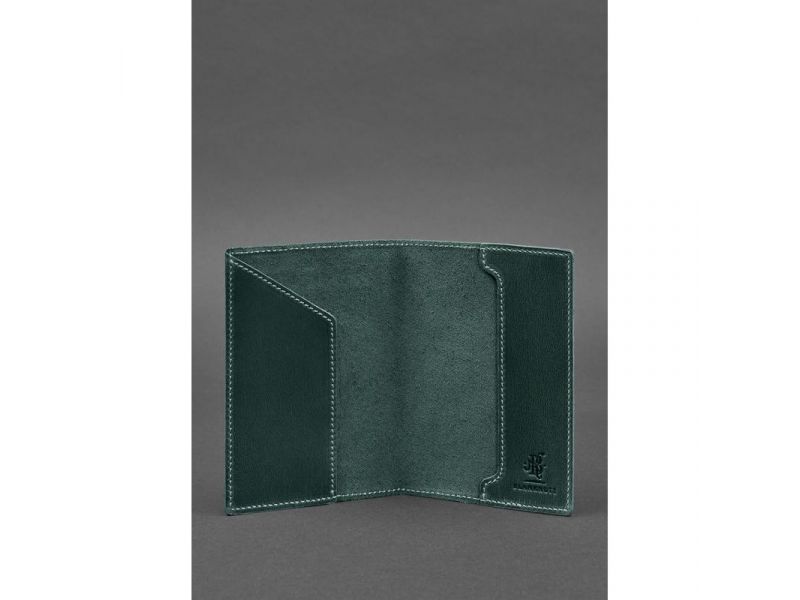 Кожаная обложка для паспорта с украинским гербом зеленая, фото 4