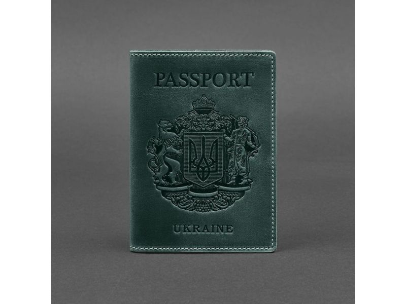 Кожаная обложка для паспорта с украинским гербом зеленая, фото 6