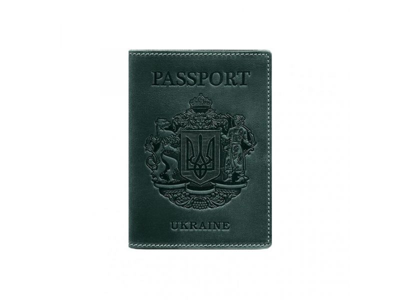Кожаная обложка для паспорта с украинским гербом зеленая, фото 7
