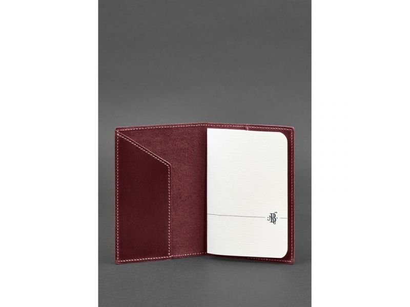 Кожаная обложка для паспорта с украинским гербом бордовая, фото 2