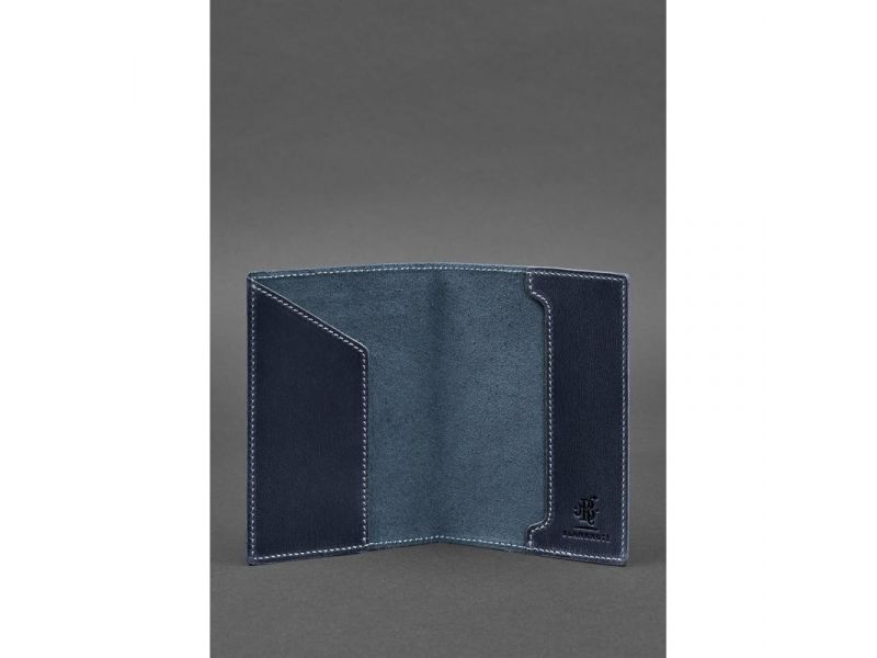 Кожаная обложка для паспорта с украинским гербом синяя, фото 4