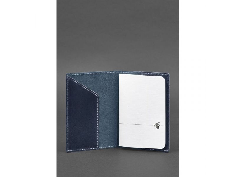 Кожаная обложка для паспорта с украинским гербом синяя, фото 3