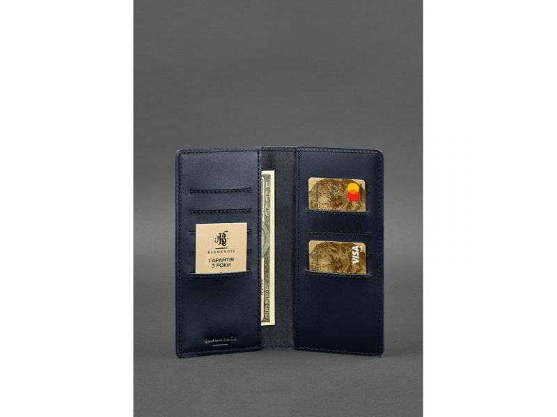 Кожаное портмоне-купюрник 11.0 темно-синее Краст, фото 2
