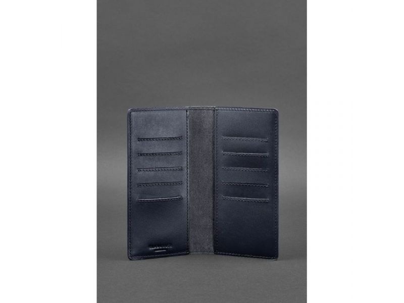 Кожаное портмоне-купюрник 11.0 темно-синее Краст, фото 3