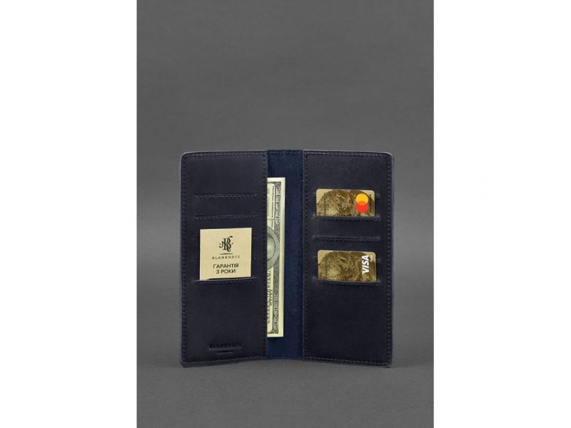 Кожаное портмоне-купюрник 11.0 темно-синее Crazy Horse, фото 2