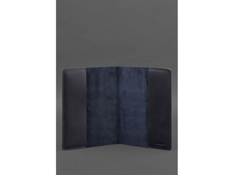 Кожаная обложка для блокнота 6.0 (софт-бук) синяя Crazy Horse, фото 2