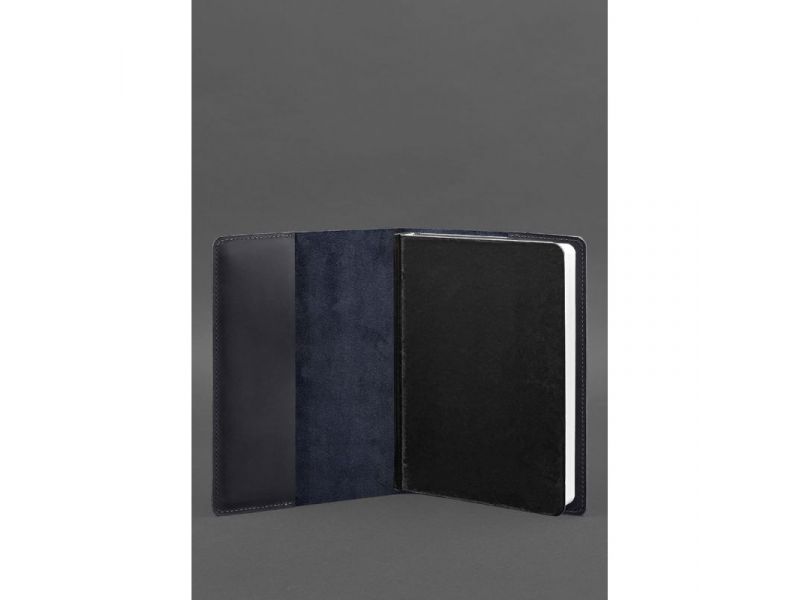 Кожаная обложка для блокнота 6.0 (софт-бук) синяя Crazy Horse, фото 3