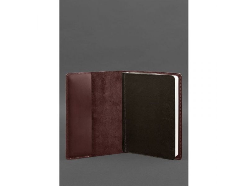 Кожаная обложка для блокнота 6.0 (софт-бук) Бордовая Crazy Horse, фото 3