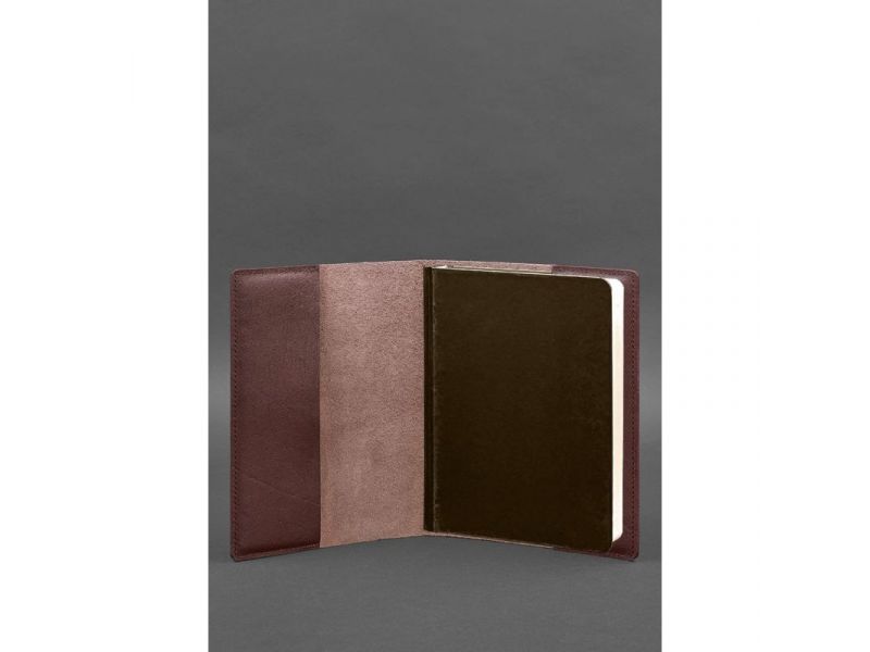 Кожаная обложка для блокнота 6.0 (софт-бук) Бордовая Краст, фото 3