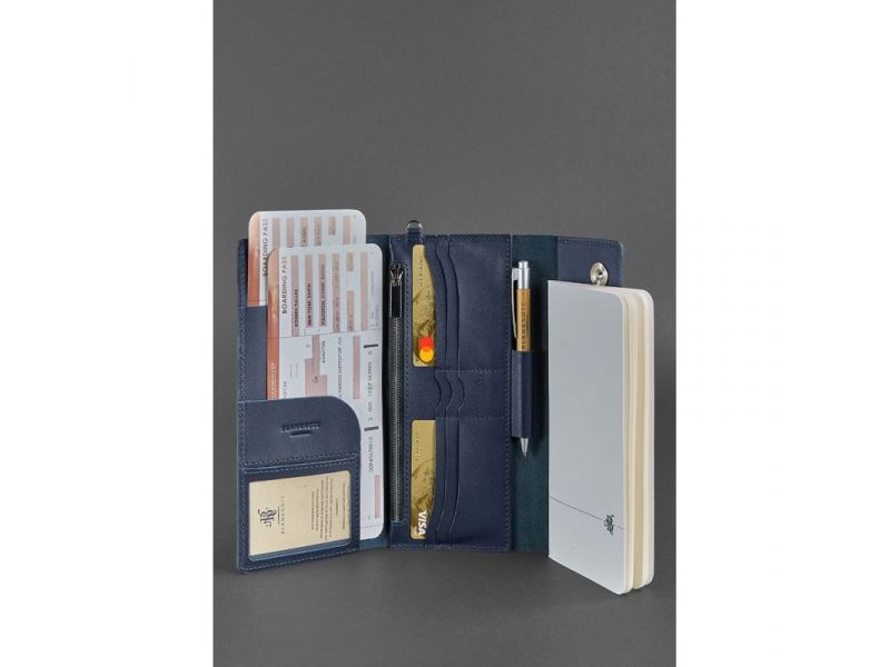 Кожаный клатч-органайзер (Тревел-кейс) 5.1 темно-синий, фото 2