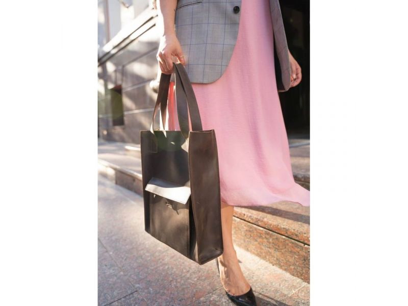 Кожаная женская сумка шоппер Бэтси с карманом темно-коричневый Crazy Horse, фото 7