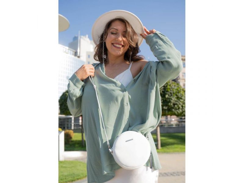 Круглая кожаная женская сумочка Tablet белая, фото 1