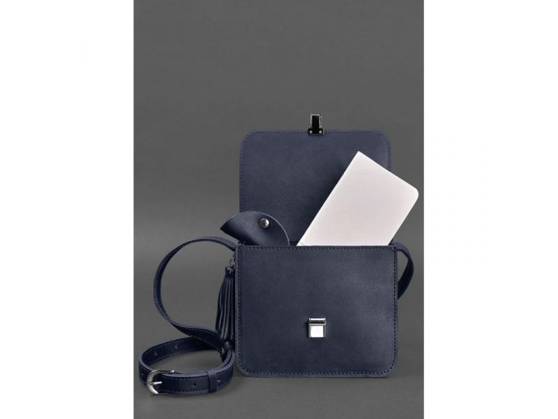 Кожаная женская бохо-сумка Лилу темно-синяя, фото 3