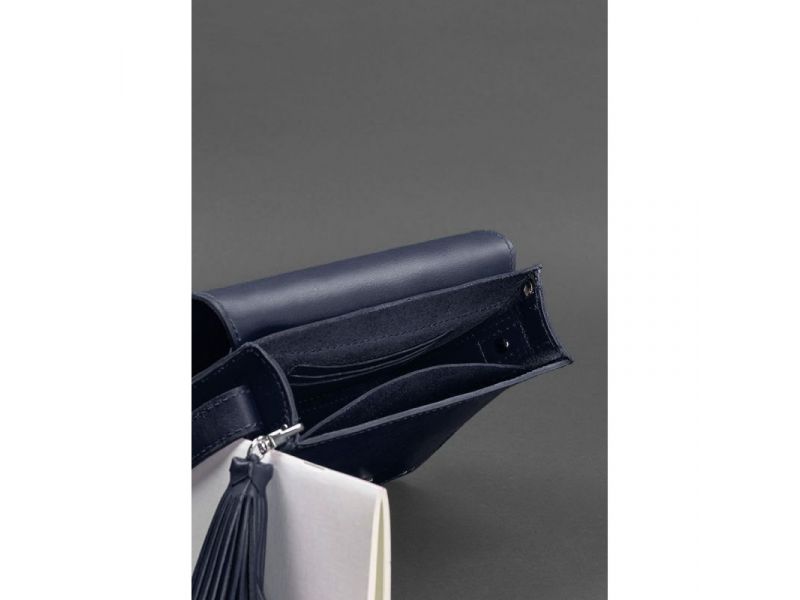 Кожаная женская бохо-сумка Лилу темно-синяя, фото 4